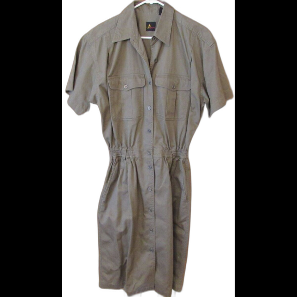 LizSport Olive Green Short Sleeve Elastic Waist Shirt Dress Size Large Vintage